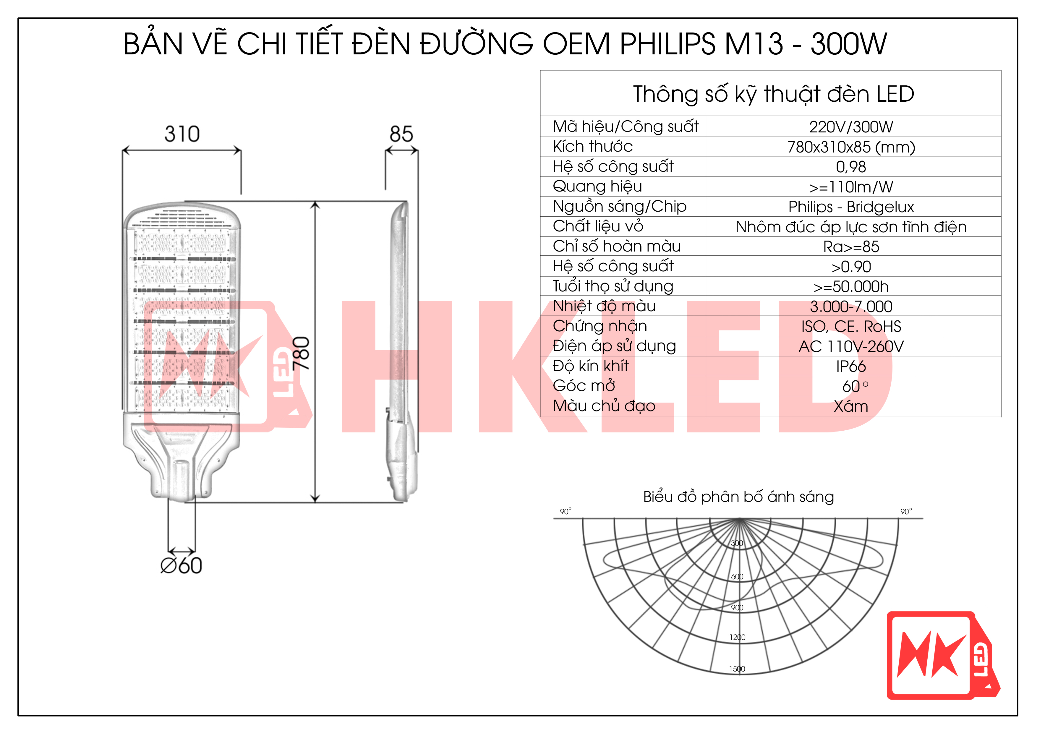 Bản vẽ đèn đường LED OEM Philips M13 300W